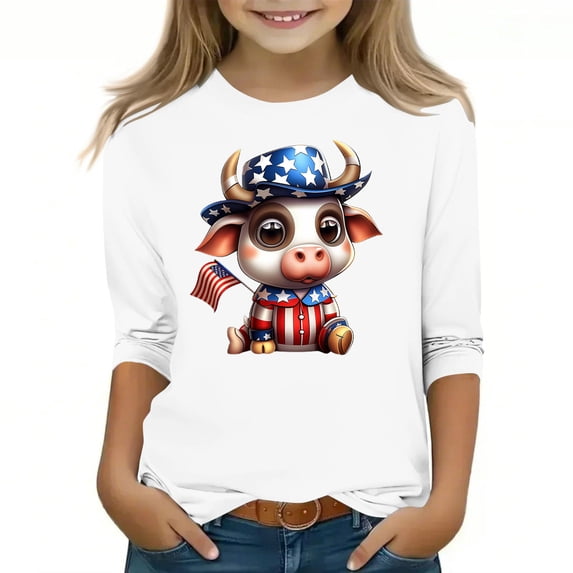 Spazoro Toddler Girls 3/4 Sleeve Shirts, Round Neck Graphic Print Spring and Fall Casual Fashionable Tops for Girls White Size 7-8T