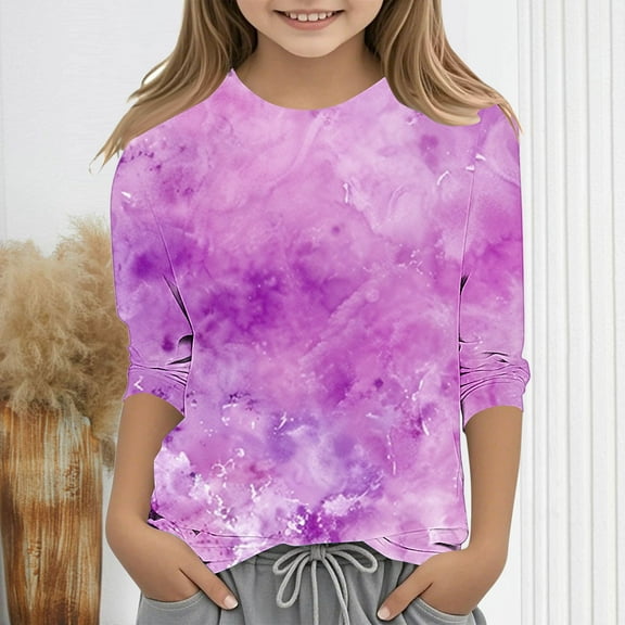Spazoro Toddler Girls 3/4 Sleeve Shirts, Round Neck Spring and Fall Tie Dye Casual Fashionable Tops for Girls Multicolor Size 4-5T