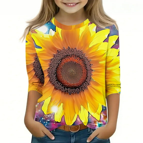Spazoro Toddler Girls 3/4 Sleeve Shirts, Round Neck Tie Dye Spring and Fall Casual Fashionable Tops for Girls Multicolor Size 9-10T