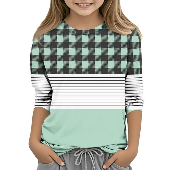 Spazoro Toddler Girls 3/4 Sleeve Shirts, Spring and Fall Casual Floral Print Round Neck Fashionable Tops for Girls Green Size 11 T