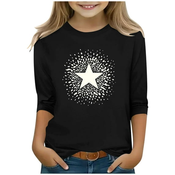 Spazoro Toddler Girls 3/4 Sleeve Shirts, Spring and Fall Floral Print Round Neck Casual Fashionable Tops for Girls Multicolor Size 10-11T