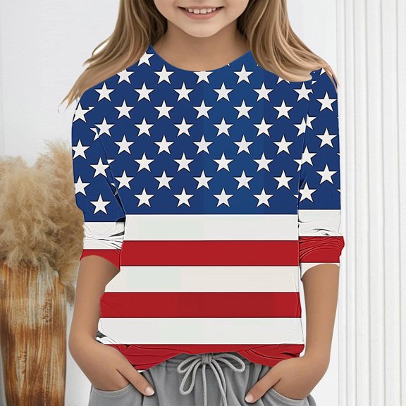 Spazoro Toddler Girls 3/4 Sleeve Shirts, Spring and Fall Floral Print Round Neck Casual Fashionable Tops for Girls Multicolor Size 11-12T