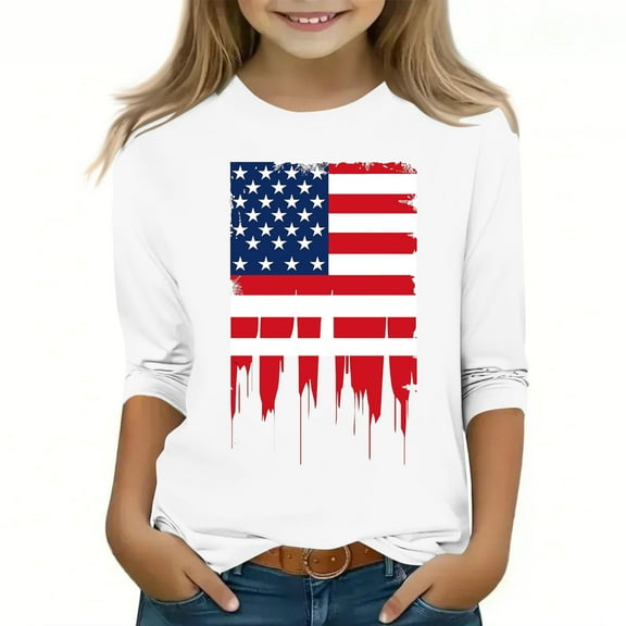 Spazoro Toddler Girls 3/4 Sleeve Shirts, Spring and Fall Graphic Print Casual Round Neck Fashionable Tops for Girls White Size 4-5T