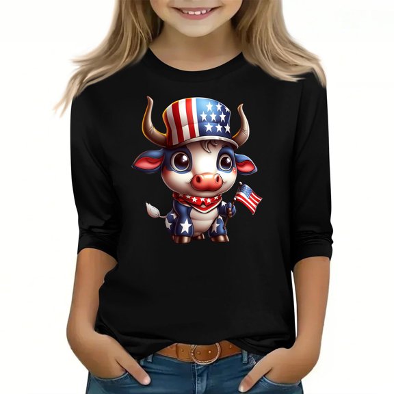 Spazoro Toddler Girls 3/4 Sleeve Shirts, Spring and Fall Graphic Print Round Neck Casual Fashionable Tops for Girls Black Size 9-10T