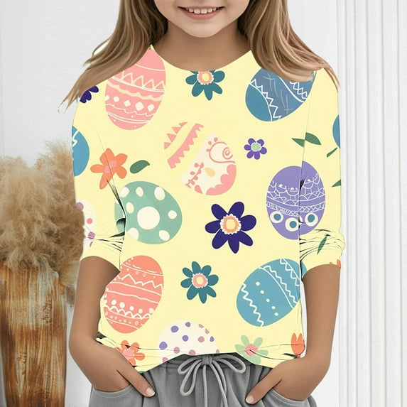 Spazoro Toddler Girls 3/4 Sleeve Shirts, Spring and Fall Round Neck Casual Floral Print Fashionable Tops for Girls Multicolor Size 3-4T