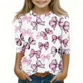 thumbnail image 1 of Spazoro Toddler Girls 3/4 Sleeve Shirts, Spring and Fall Round Neck Casual Knot Bow Print Fashionable Tops for Girls Multicolor Size 9-10T, 1 of 5