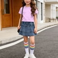 thumbnail image 1 of Spazoro Toddler Girls 3PC Outfit Set, Short Sleeve T-Shirt & Skorts & Socks Color Block Cotton Casual Summer Clothes Set for Kids Purple Size 4, 1 of 9