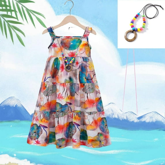 Spazoro Toddler Girls A-Line Dress, 2025 New Style Crew Neck Floral Print Sleeveless Summer Dresses for Child Girls Blue Size 6 T