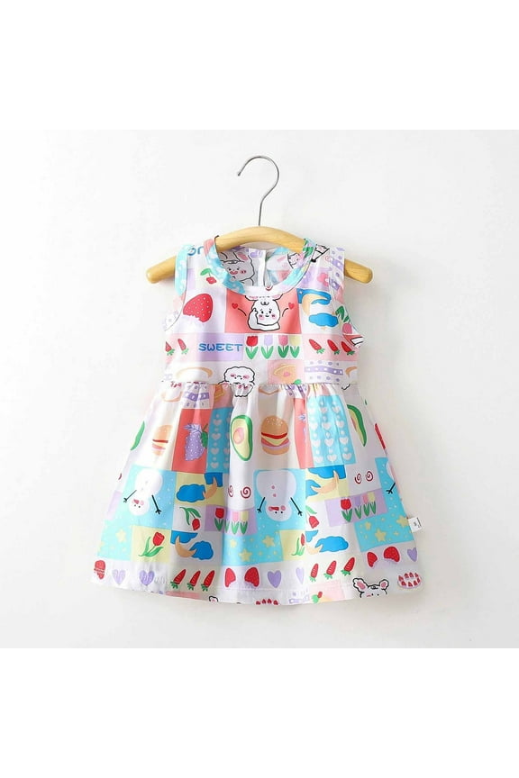 Toddler Girls A-Line Dress, 2025 New Style Sleeveless Floral Print Crew Neck Summer Dresses for Child Girls Multicolor Size 18 Months