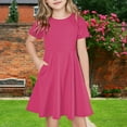 thumbnail image 1 of Spazoro Toddler Girls A-Line Dress, Casual Round Neck Floral Print Short Sleeve Princess Dresses for Child Girls Hot Pink Size 4 T, 1 of 7