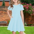 thumbnail image 1 of Spazoro Toddler Girls A-Line Dress, Casual Round Neck Short Sleeve Floral Print Princess Dresses for Child Girls Light Blue Size 9 T, 1 of 7