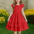 thumbnail image 1 of Spazoro Toddler Girls A-Line Dress, Casual Round Neck Solid Color Flutter Sleeve Princess Dresses for Child Girls Red Size 5 T, 1 of 9