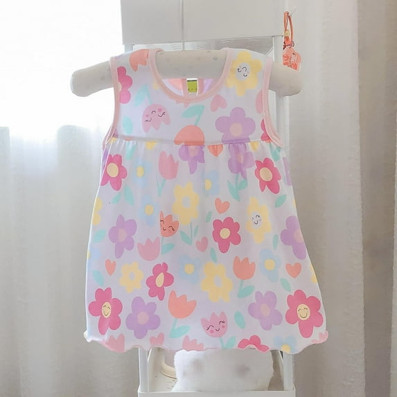 Spazoro Toddler Girls A-Line Dress, Crew Neck 2025 New Style Sleeveless Floral Print Summer Dresses for Child Girls Multicolor Size Free Size