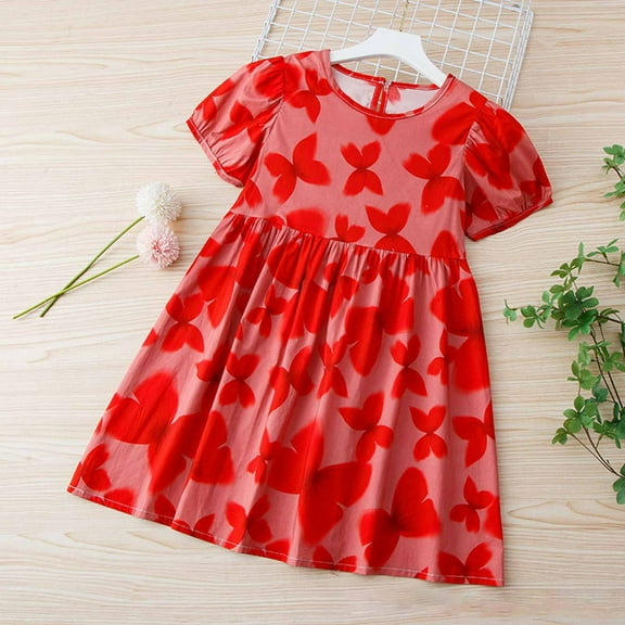 Spazoro Toddler Girls A-Line Dress, Crew Neck 2025 New Style Sleeveless Floral Print Summer Dresses for Child Girls Red Size 6 T