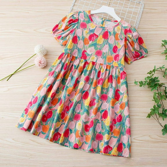 Spazoro Toddler Girls A-Line Dress, Floral Print 2025 New Style Crew Neck Sleeveless Summer Dresses for Child Girls Multicolor Size 3 T