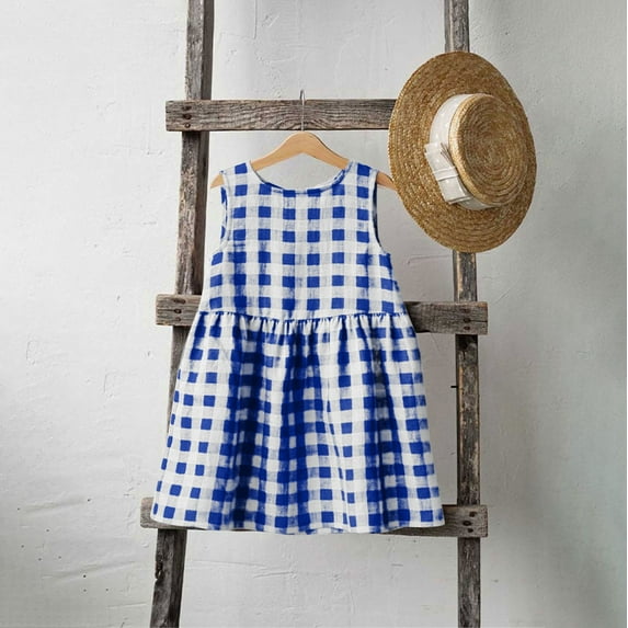 Spazoro Toddler Girls A-Line Dress, Round Neck Casual Floral Print Sleeveless Princess Dresses for Child Girls Navy Size 4 T