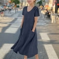 thumbnail image 1 of Spazoro Toddler Girls A-Line Dress, Round Neck Solid Color Short Sleeve Casual Princess Dresses for Child Girls Navy Size 13 T, 1 of 6