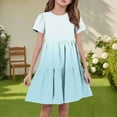 thumbnail image 1 of Spazoro Toddler Girls A-Line Dress, Short Sleeve Color Block Casual Round Neck Princess Dresses for Child Girls Light Blue Size 11-12T, 1 of 5