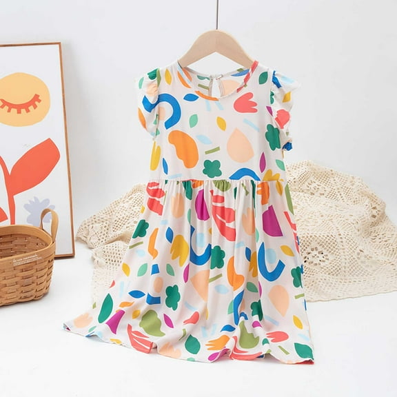 Spazoro Toddler Girls A-Line Dress, Sleeveless Crew Neck 2025 New Style Floral Print Summer Dresses for Child Girls Multicolor Size 4 T