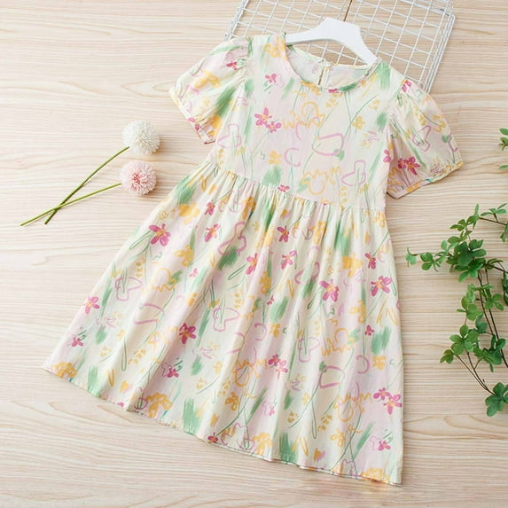 Spazoro Toddler Girls A-Line Dress, Sleeveless Floral Print 2025 New Style Crew Neck Summer Dresses for Child Girls Green Size 5 T