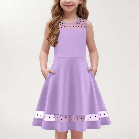 Spazoro Toddler Girls A-Line Dress, Sleeveless Round Neck Solid Color Casual Princess Dresses for Child Girls Purple Size 5 T