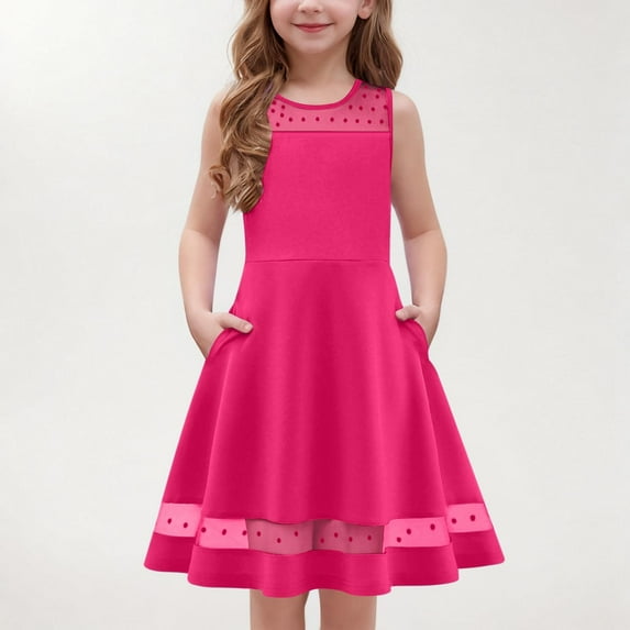 Spazoro Toddler Girls A-Line Dress, Solid Color Casual Sleeveless Round Neck Princess Dresses for Child Girls Hot Pink Size 11 T
