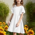 thumbnail image 1 of Spazoro Toddler Girls A-Line Dress, Solid Color Short Sleeve Casual Round Neck Princess Dresses for Child Girls White Size 8 T, 1 of 9
