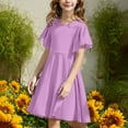 thumbnail image 1 of Spazoro Toddler Girls A-Line Dress, Solid Color Short Sleeve Round Neck Casual Princess Dresses for Child Girls Purple Size 8 T, 1 of 9