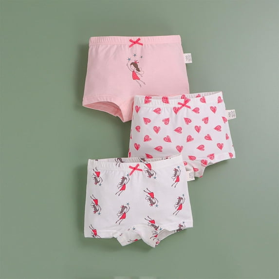 Spazoro Toddler Girls Boxer Briefs, Printed 3-Pack Cotton Soft & Comfy Underwear Panties for Girl Pink Size 2-12T
