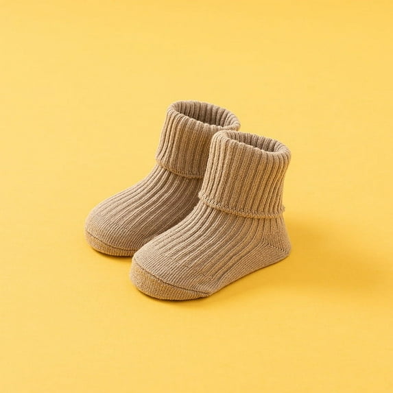 Spazoro Toddler Girls Boys Floor Walking Socks, Comfortable Breathable Cotton Warm Mid Tube Socks for Child Kids Girls Khaki Size S/ T