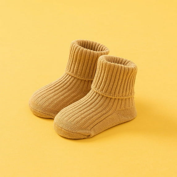 Spazoro Toddler Girls Boys Floor Walking Socks, Comfortable Breathable Cotton Warm Mid Tube Socks for Child Kids Girls Yellow Size M/ T