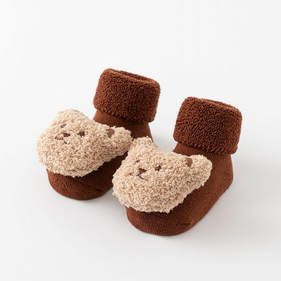 Spazoro Toddler Girls Boys Floor Walking Socks, Warm Thickening Cotton Cute Print Mid Tube Socks for Child Kids Girls Red Size M/1 T