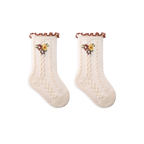 Spazoro Toddler Girls Boys Socks, Cotton Comfortable Cute Print Warm Mid Tube Socks for Child Kids Girls White Size 1 T