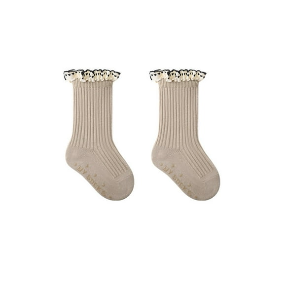 Spazoro Toddler Girls Boys Socks, Cute Print Warm Comfortable Cotton Mid Tube Socks for Child Kids Girls Khaki Size 3 T