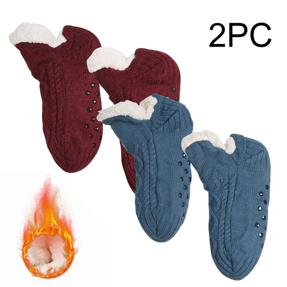 Spazoro Toddler Girls Boys Socks, Polyester 2 Pairs Warm Thickening Mid Tube Socks for Child Kids Girls Blue Size 3 T