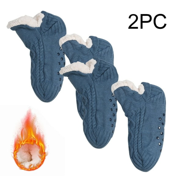 Spazoro Toddler Girls Boys Socks, Warm 2 Pairs Thickening Polyester Mid Tube Socks for Child Kids Girls Blue Size 4 T