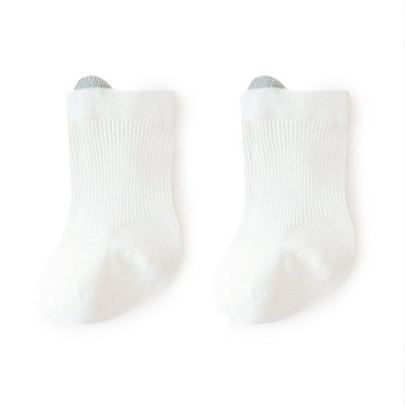 Spazoro Toddler Girls Boys Socks, Warm Cotton Comfortable Solid Color Mid Tube Socks for Child Kids Girls White Size 6 Months