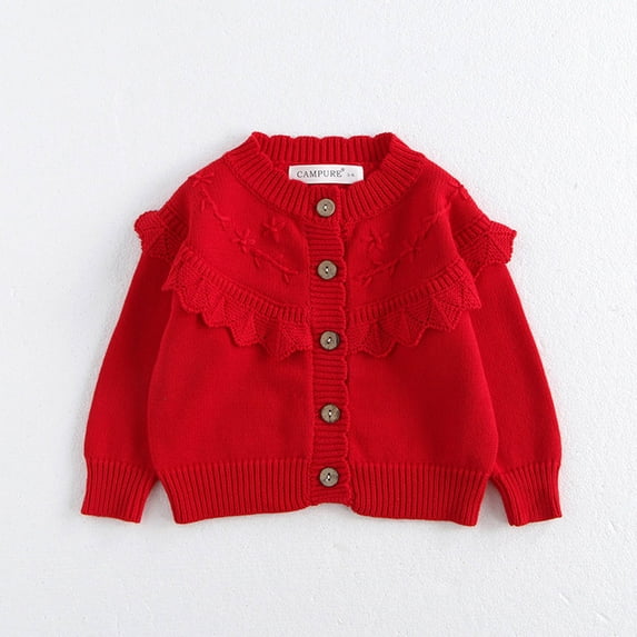 Spazoro Toddler Girls Boys Sweaters, Crew Neck Long Sleeve Thickening Casual Warm Shirts for Child Girls Red Size 3 Months