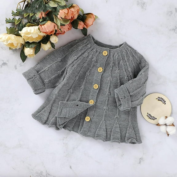 Spazoro Toddler Girls Boys Sweaters, Crew Neck Thickening Casual Long Sleeve Warm Shirts for Child Girls Gray Size 6 Months
