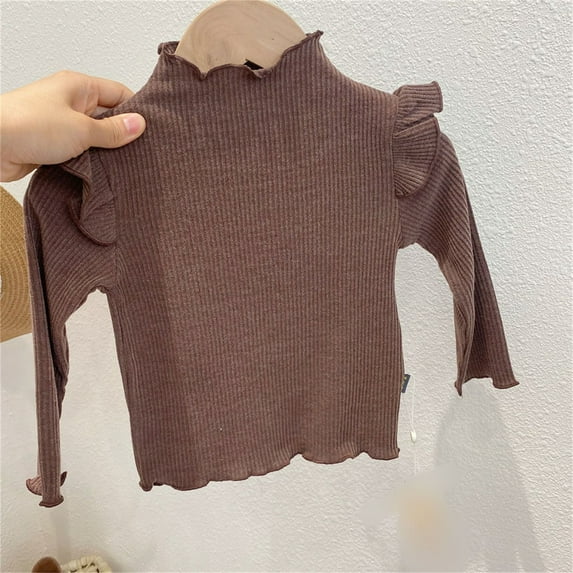 Spazoro Toddler Girls Boys Sweaters, Long Sleeve Crew Neck Thickening Casual Warm Shirts for Child Girls Coffee Size 10 T