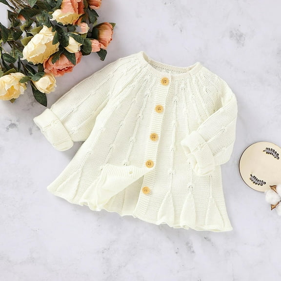 Spazoro Toddler Girls Boys Sweaters, Long Sleeve Crew Neck Thickening Casual Warm Shirts for Child Girls White Size 6 Months