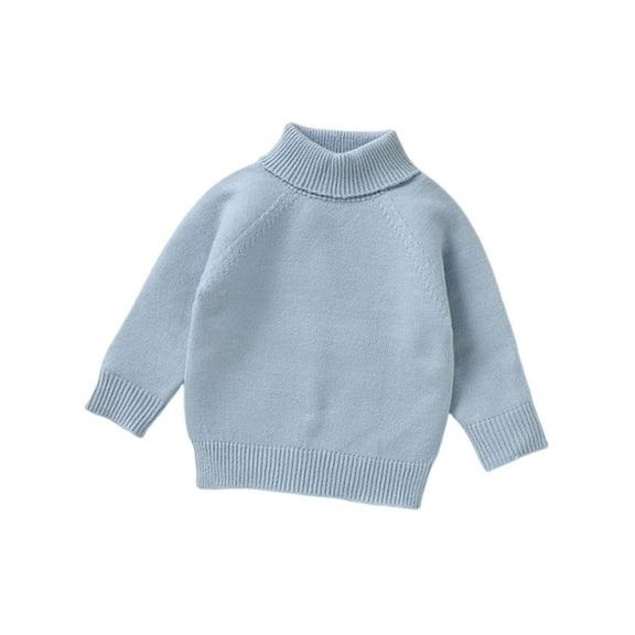 Spazoro Toddler Girls Boys Sweaters, Long Sleeve Thickening Crew Neck Casual Warm Shirts for Child Girls Light Blue Size 1 Months