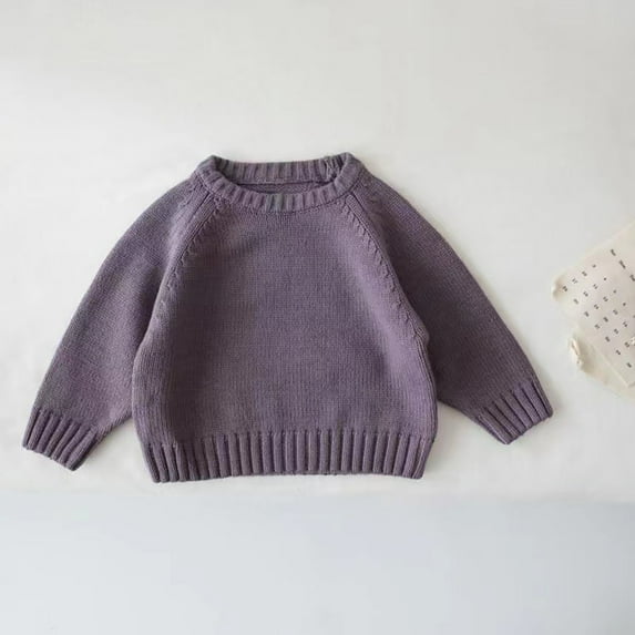 Spazoro Toddler Girls Boys Sweaters, Long Sleeve Thickening Crew Neck Casual Warm Shirts for Child Girls Purple Size 5 T