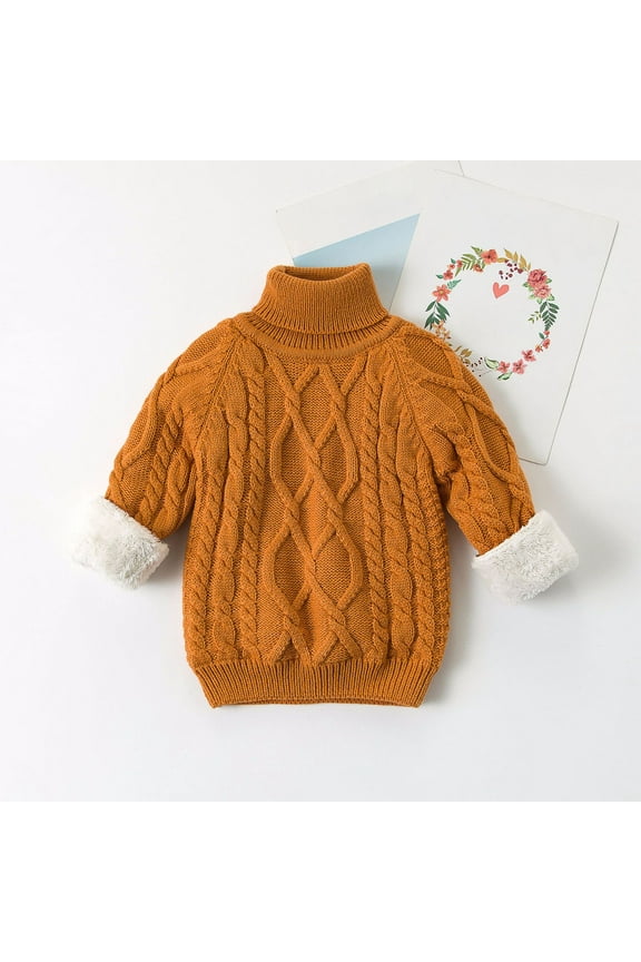 Toddler Girls Boys Sweaters, Turtleneck Long Sleeve Thickening Casual Warm Shirts for Child Girls Orange Size 12 Months