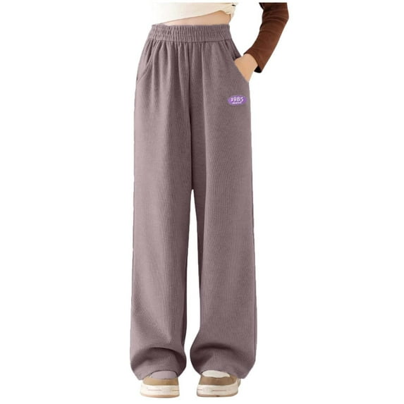 Spazoro Toddler Girls Boys Sweatpants, Baggy Long Sleeve Elastic Waist Solid Casual Straight Leg Pants for Sports Purple Size 8T