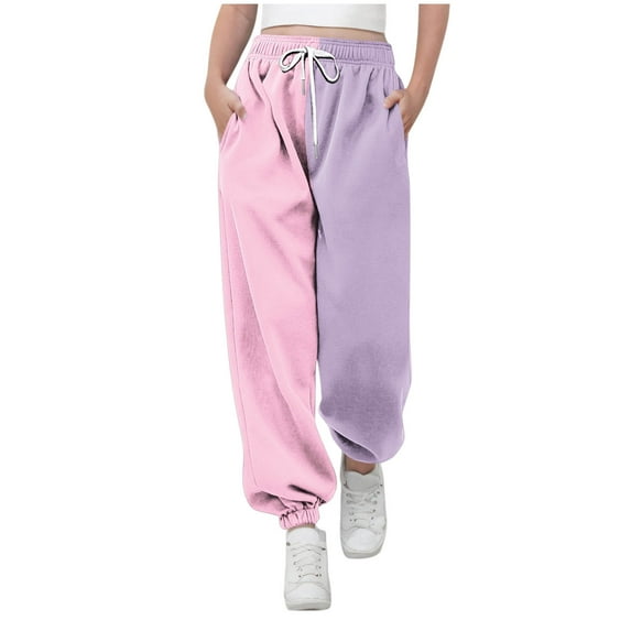 Spazoro Toddler Girls Boys Sweatpants, Color Block Drawstring Elastic Waist Long Sleeve Casual Jogger for Homewears Purple Size 11 T