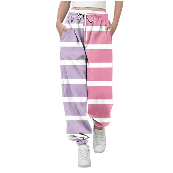 Spazoro Toddler Girls Boys Sweatpants, Color Block Drawstring Long Sleeve Elastic Waist Casual Jogger for Homewears Purple Size 5 T