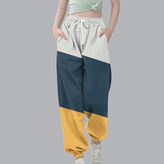 Spazoro Toddler Girls Boys Sweatpants, Color Block Long Sleeve Elastic Waist Drawstring Casual Jogger for Homewears Navy Size 7-8T