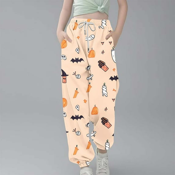 Spazoro Toddler Girls Boys Sweatpants, Drawstring Halloween Print Elastic Waist Long Sleeve Casual Jogger for Sports Multicolor Size 5-6T