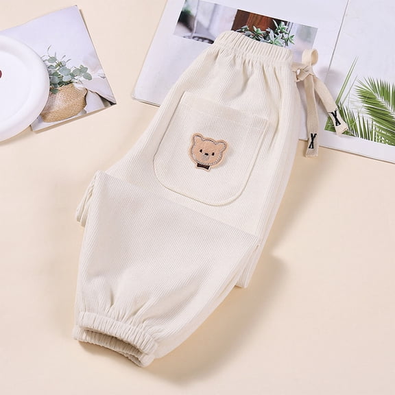 Spazoro Toddler Girls Boys Sweatpants, Drawstring Long Sleeve Elastic Waist Print Casual Jogger for Homewears White Size 2 T